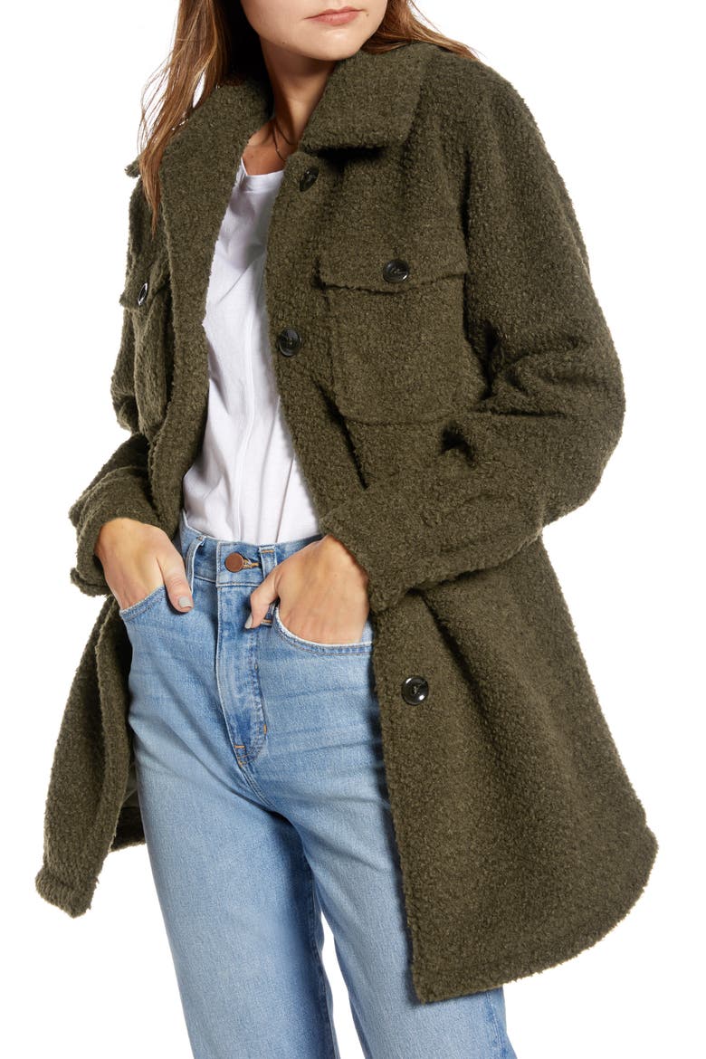 Berber Faux Fur Shirt Jacket (Nordstrom Exclusive), Main, color, OLIVE SARMA