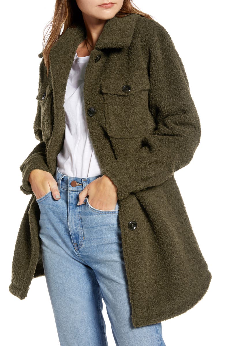 Something Navy Berber Faux Fur Shirt Jacket, Main, color,