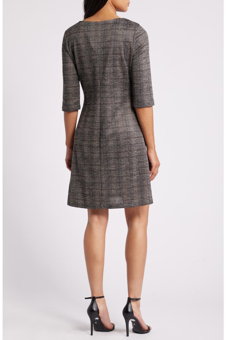 Plaid Knit A-Line Dress, Alternate, color, BLACK