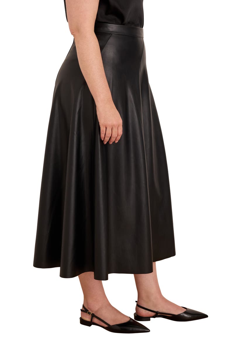 Seamed Faux Leather Midi Skirt, Alternate, color, BLACK ONYX