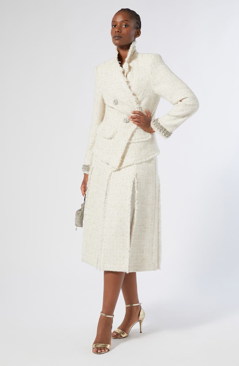 Marina Rinaldi Abavo Crystal Cuff Sequin Tweed Jacket, Alternate, color, Ivory