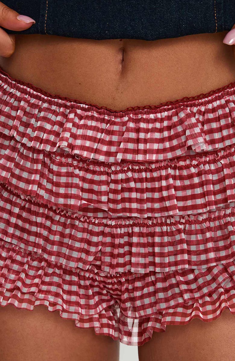 Princess Polly Biscotti Gingham Ruffle Bloomer Shorts, Alternate, color, Red Gingham