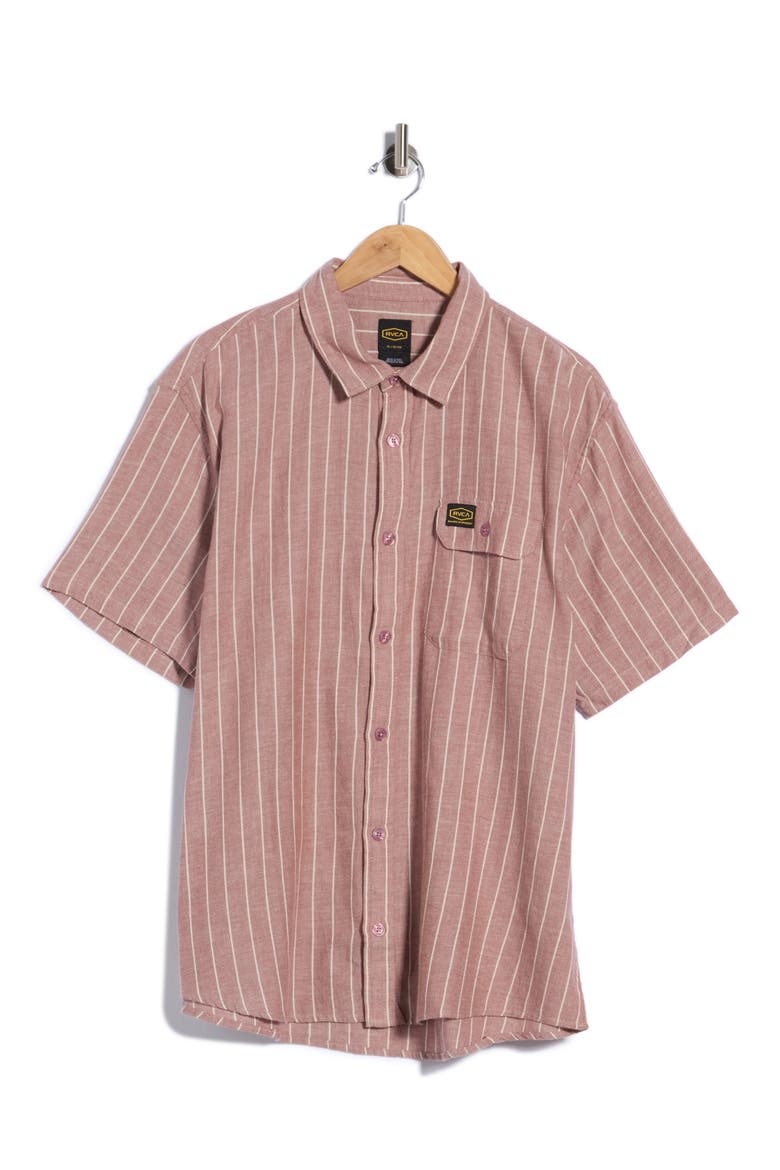 Dayshift Stripe II Short Sleeve Button-Up Shirt, Main, color, RED EARTH