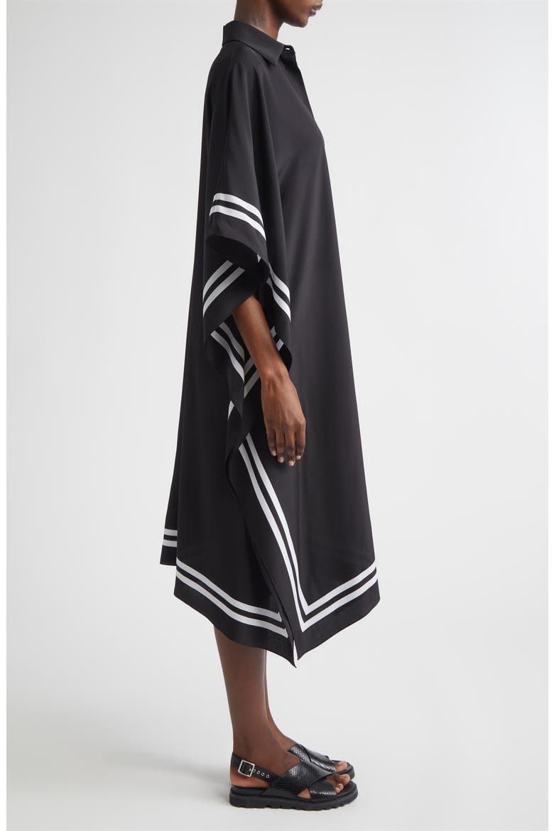 Stripe Border Silk Caftan Shirtdress, Alternate, color, BLACK/ OPTIC WHITE