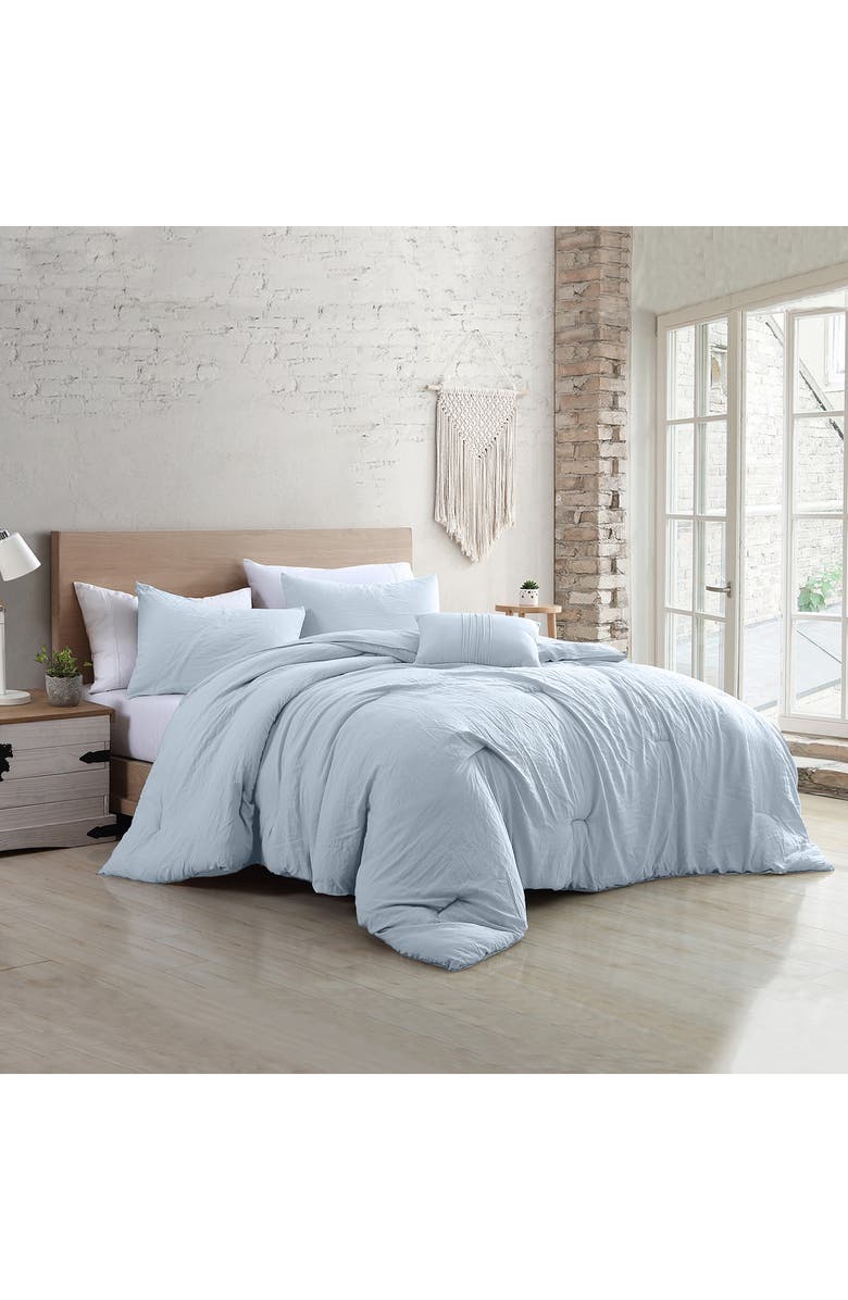 Modern Threads 4-Piece Garment-Washed Comforter Set - Beck Dark Rose - Queen, Main, color, Light Blue