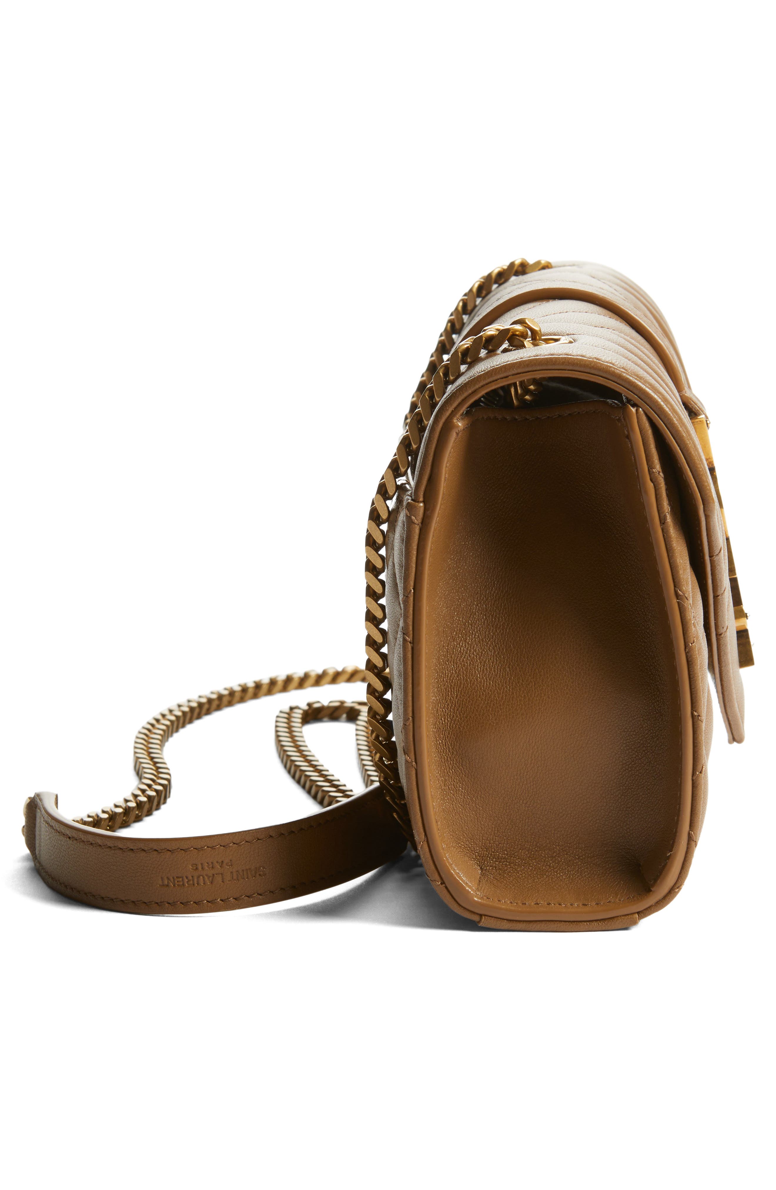 Saint Laurent Small Envelope Chain Strap Leather Shoulder Bag, Alternate, color, Dark Cork