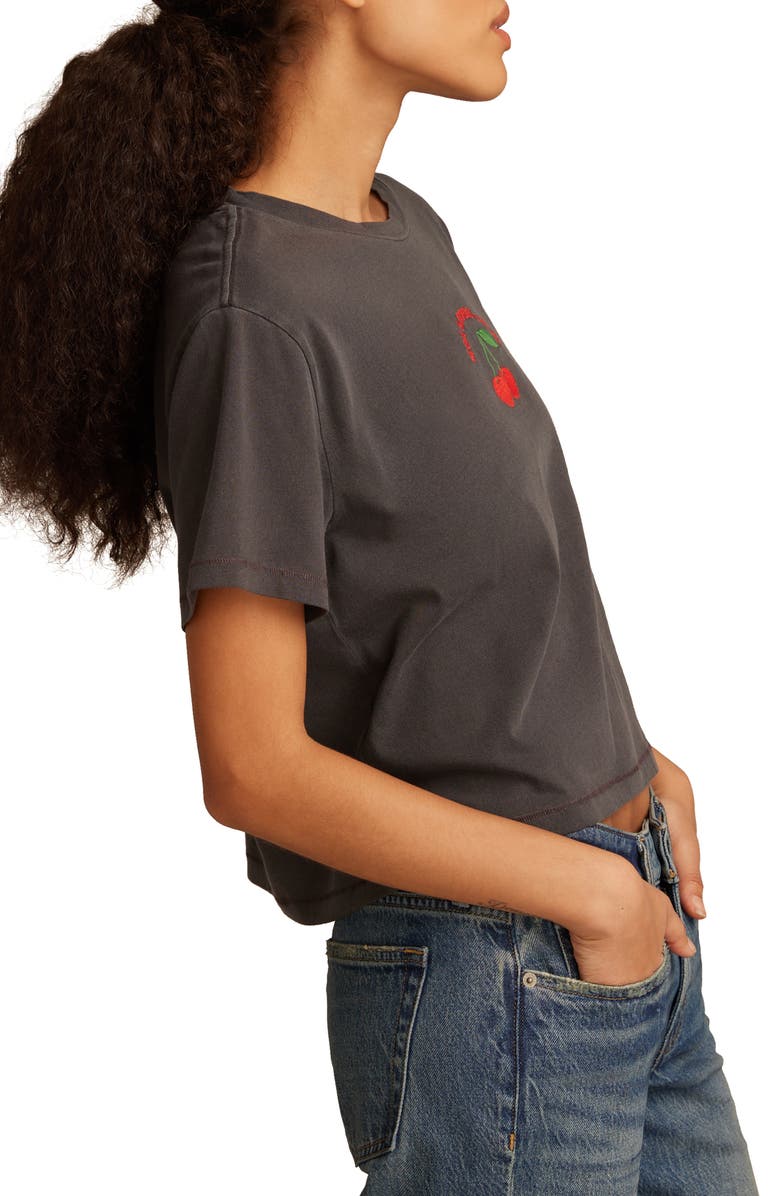 Lucky Brand Mon Chéri Embroidered Crop T-Shirt, Alternate, color, After Dark