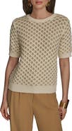 Donna Karan New York Honeycomb Short Sleeve Open Stitch Sweater