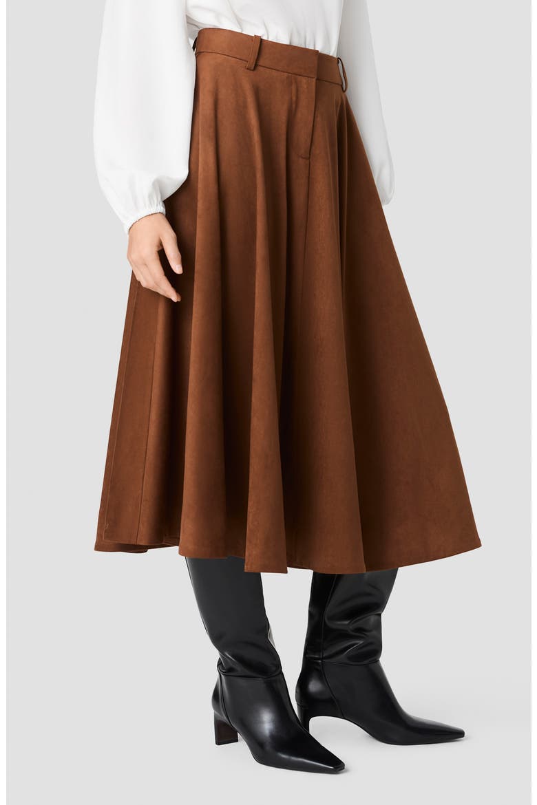 Sonja Faux Suede Flare Midi Skirt, Alternate, color, COGNAC CLAY