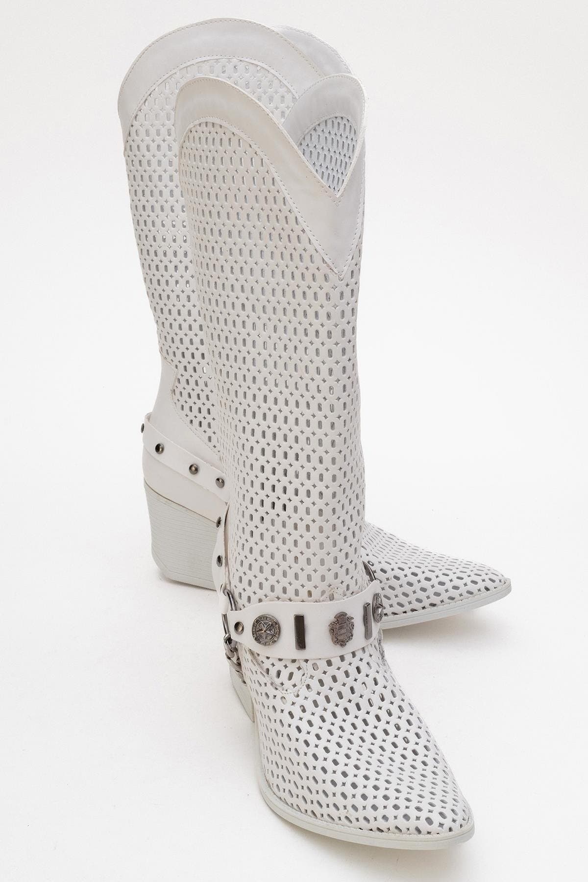 Prologue Shoes Lumen Block Heel Summer Boot, Alternate, color, White Faux Leather