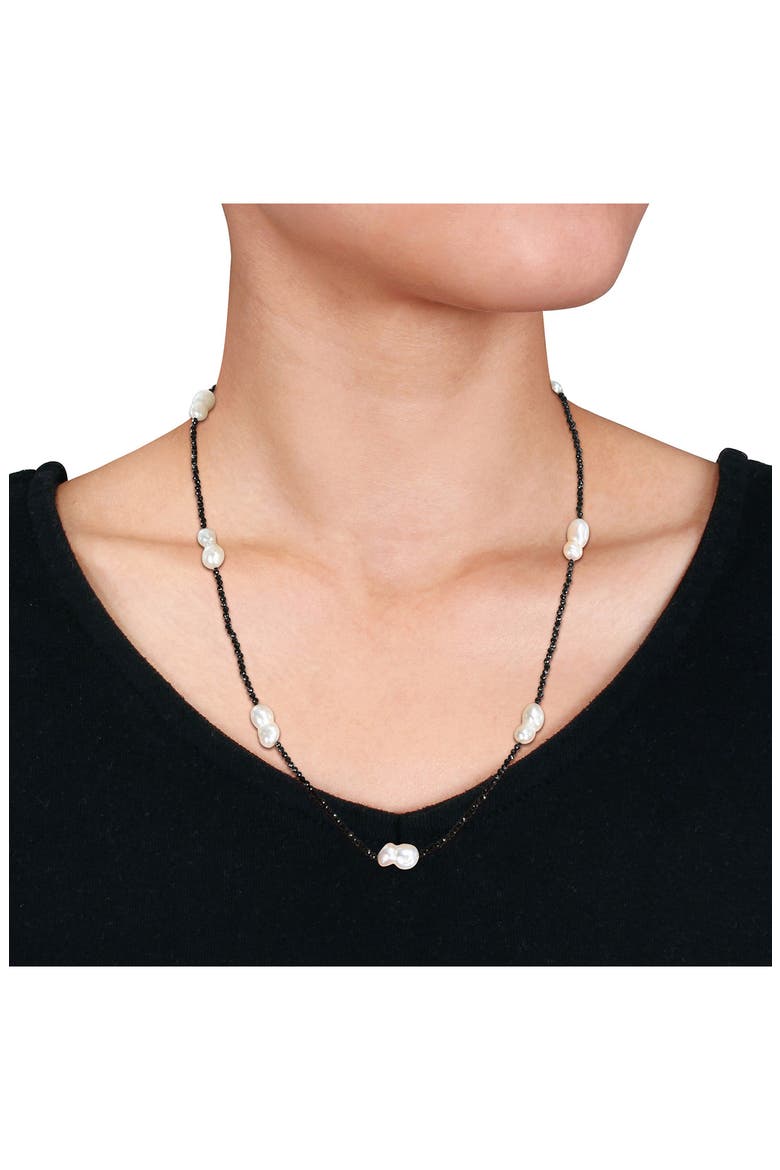 Black Spinel & Cultured Pearl Station Necklace, Alternate, color, BLACK