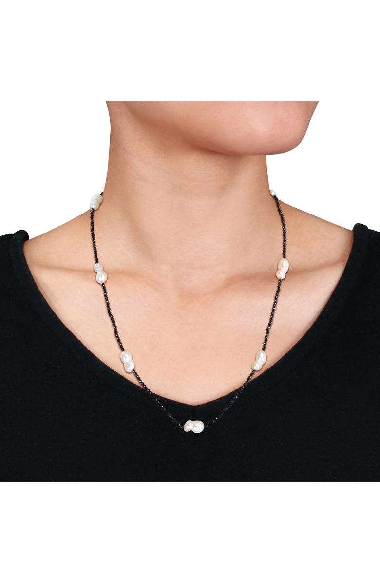 DELMAR Black Spinel & Cultured Pearl Station Necklace, Alternate, color,