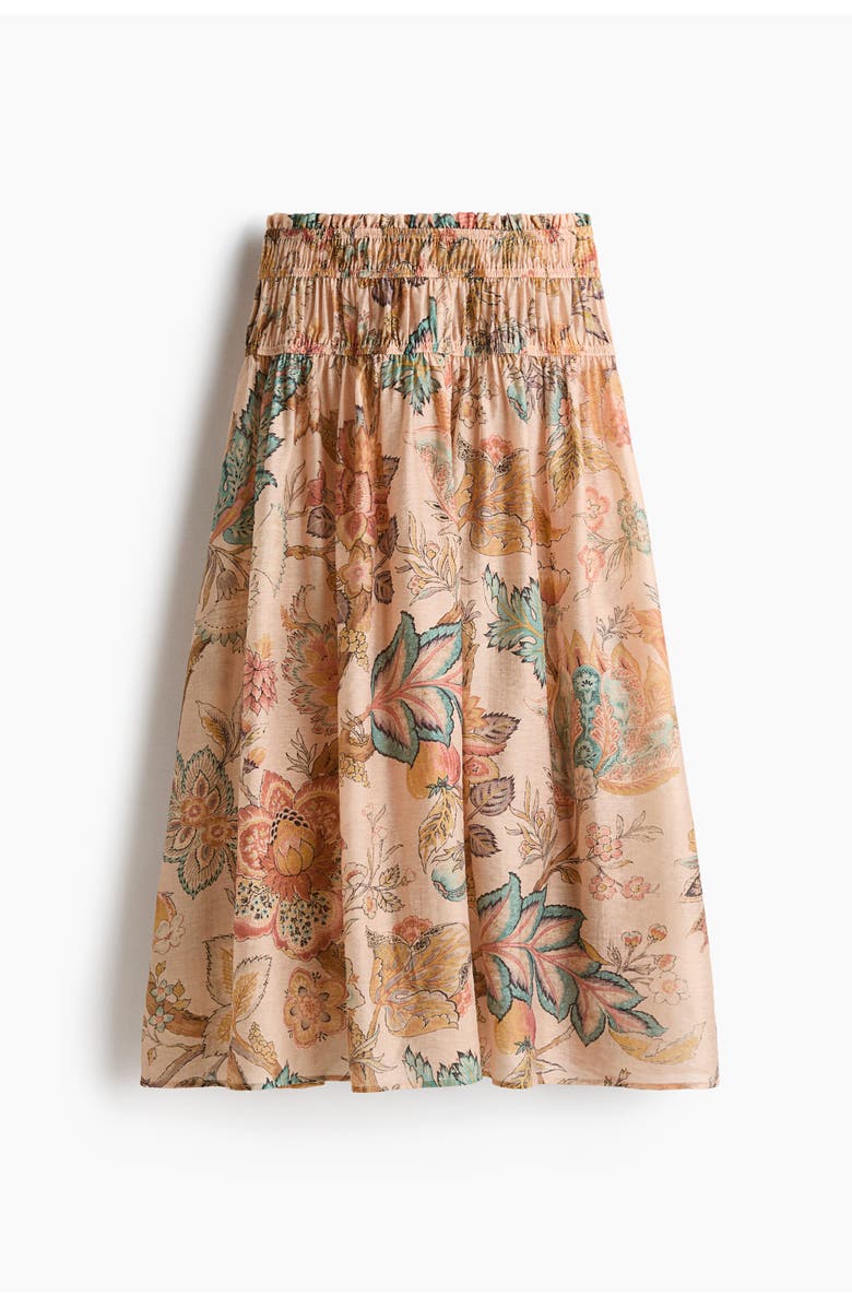 H&M Flared Smock-detail Skirt, Main, color, Beige/Floral
