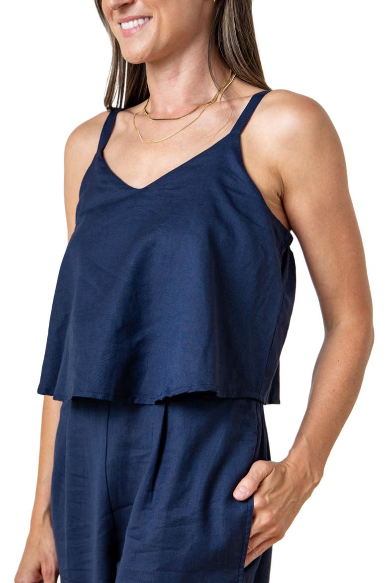 Women's Sleeveless Faux Top Jumpsuit, Alternate, color, Navy Linen