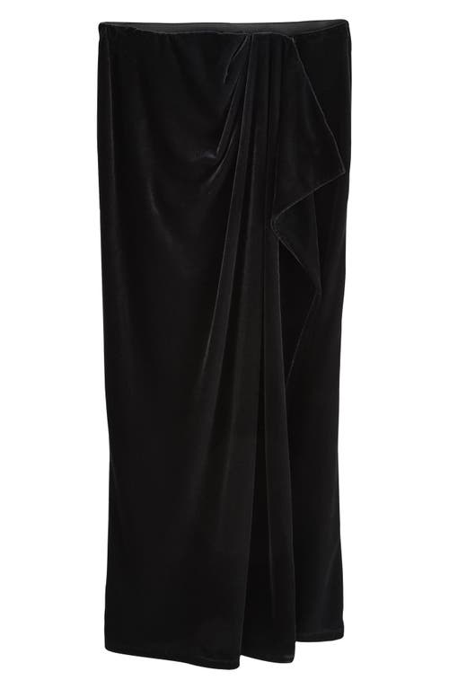 Next Velvet Drape Front Midi Skirt In Black
