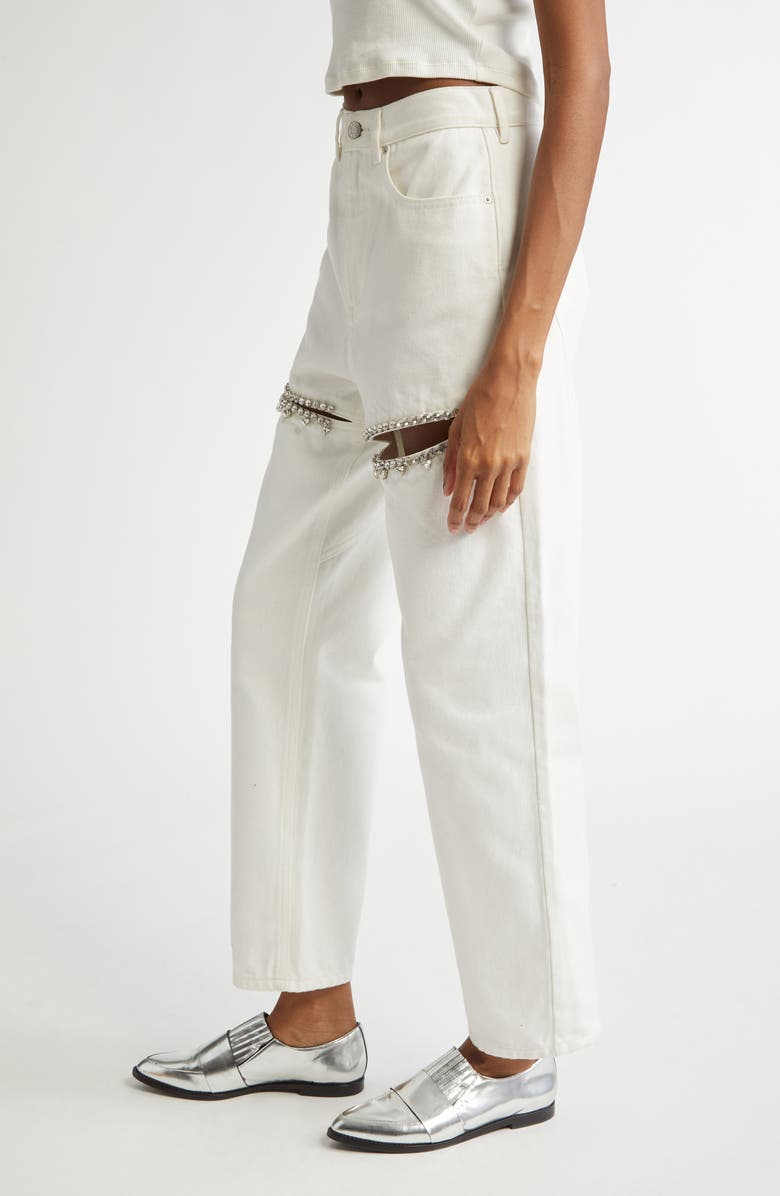 Area Crystal Slit Straight Leg Jeans, Alternate, color, White