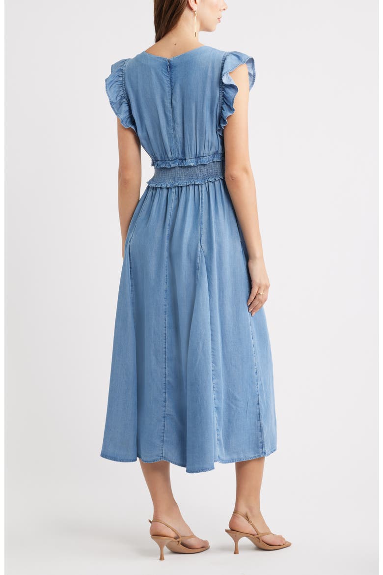 Smocked Chambray Midi Dress, Alternate, color, MEDIUM WASH
