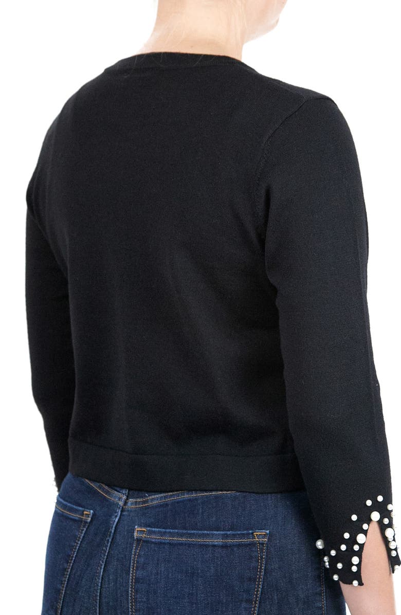 Nina Leonard Imitation Pearl Cuff Bolero Cardigan, Alternate, color, 
