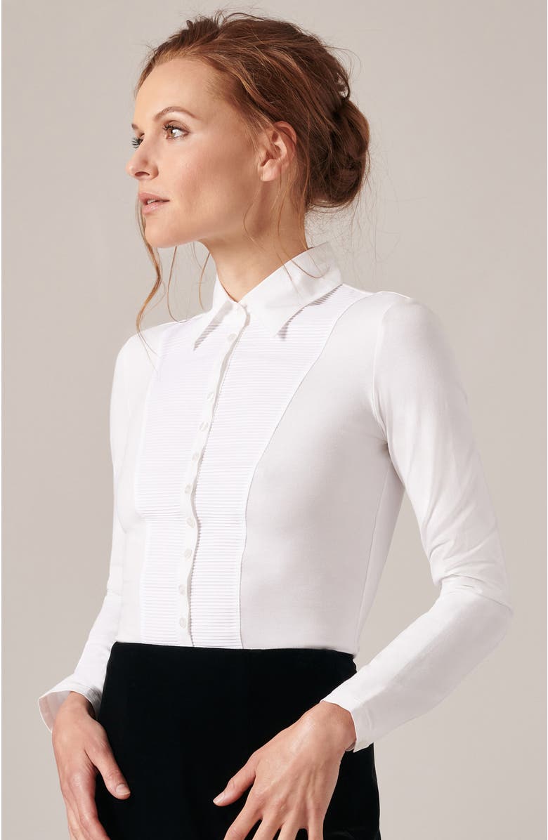 Anne Fontaine Women's Collar  Clodie White Pleated Cotton Shirt With Pointed Collar, Alternate, color, White