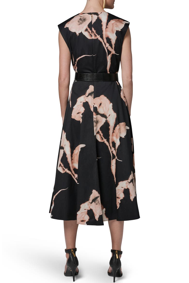 Abstract Floral Sleeveless Stretch Cotton Midi Dress, Alternate, color, BLACK MULTI