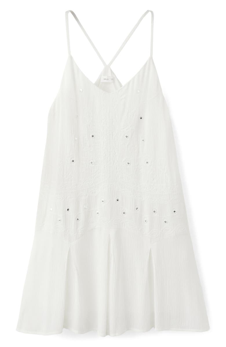 MANGO TEEN Embroidered Mirror Mini Sundress, Alternate, color, Off White