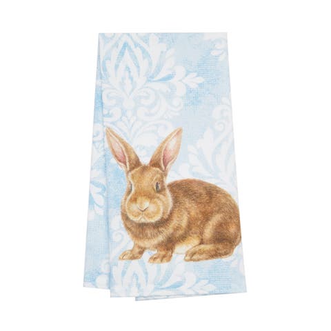 Damask Blue Easter Bunny Rabbit Cotton Kitchen Dishtowel