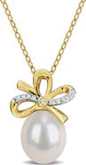 DELMAR 9-10mm Cultured Freshwater Pearl & White Sapphire Pendant Necklace - 0.1ct.