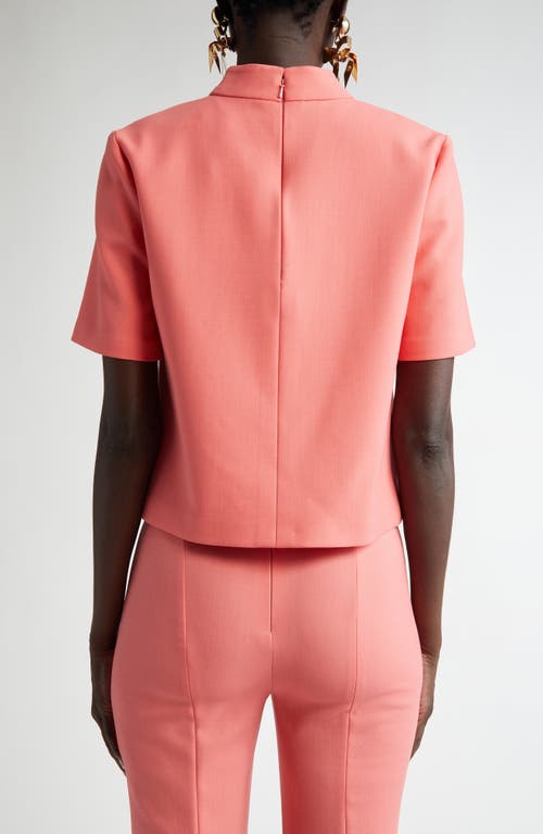 Carolina Herrera Mock Neck Stretch Wool Crop Top In Orange