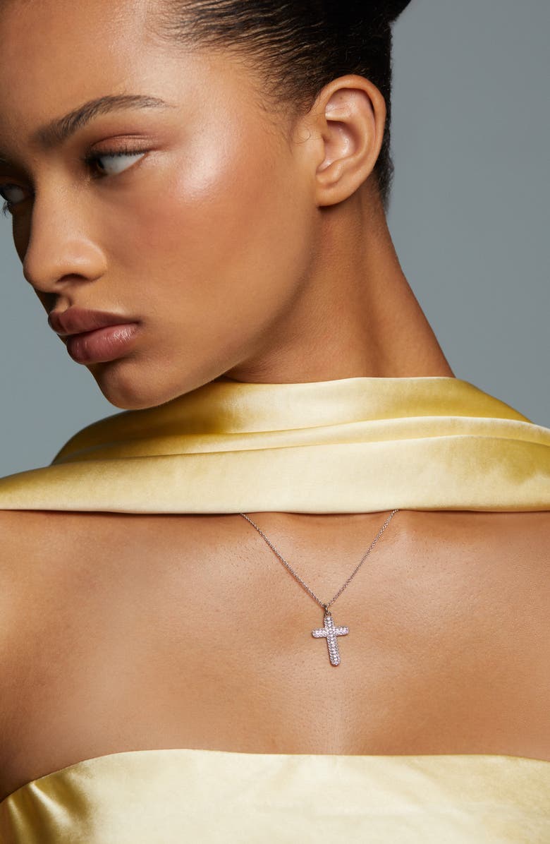 Nadri Crushed Pavé Cross Pendant Necklace, Alternate, color, Rhodium