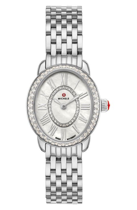 Serein Oval Diamond & Mother-of-Pearl Bracelet Watch, 24mm x 27mm