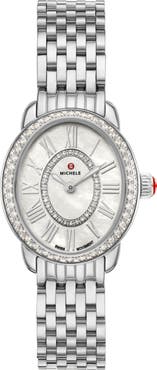MICHELE Serein Oval Diamond & Mother-of-Pearl Bracelet Watch, 24mm x 27mm