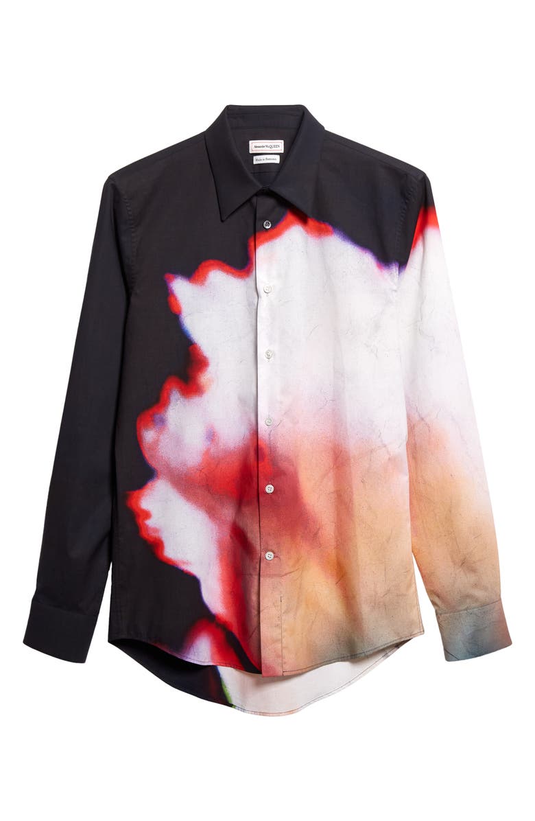 McQueen Solarised Flower Cotton Button-Up Shirt, Alternate, color, 