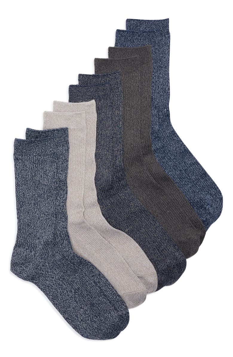 NORDSTROM RACK Assorted 5-Pack Marl Rib Crew Socks, Main, color, Grey Blue Multi