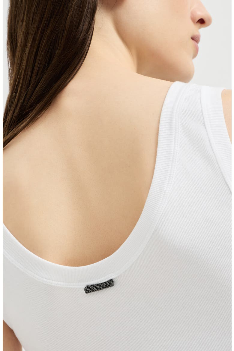 Stretch cotton ribbed jersey top with monili, Alternate, color, White