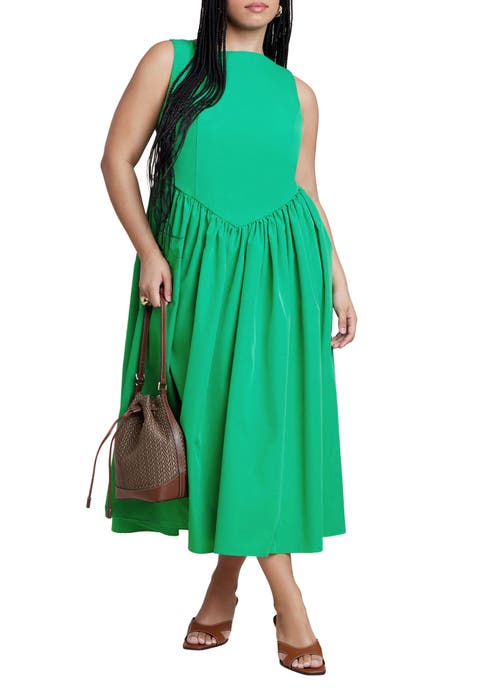 Boat Neck Flare Midi Dress (Plus)