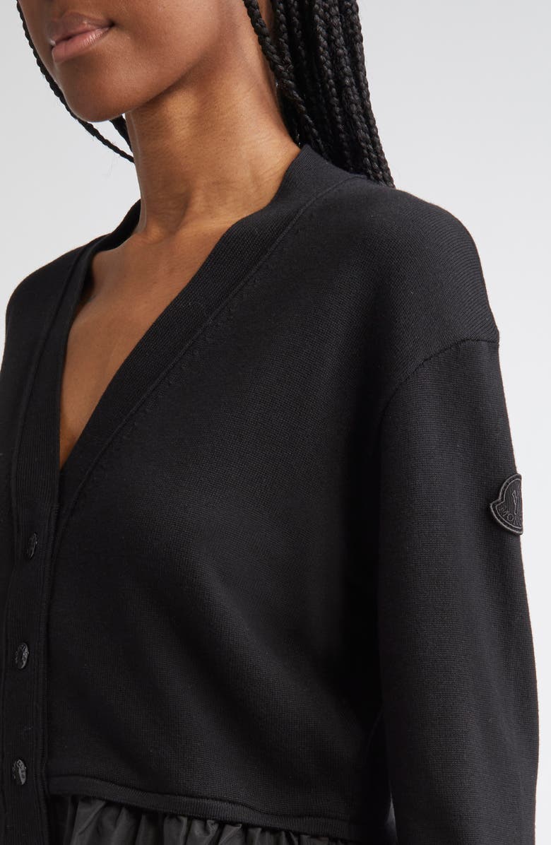 Moncler Flounce Hem Cardigan, Alternate, color, Black