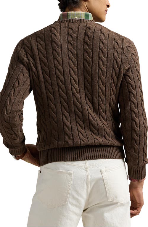 Polo Ralph Lauren Cable Knit Cotton Crewneck Sweater In Brown