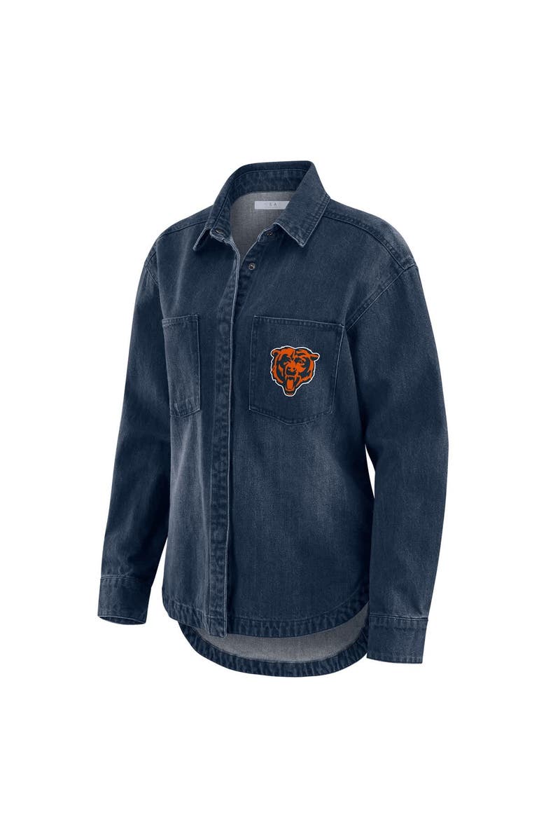 WEAR by Erin Andrews Women's WEAR by Erin Andrews Denim Chicago Bears Washed Oversized Denim Full-Snap Shacket, Alternate, color, Denim
