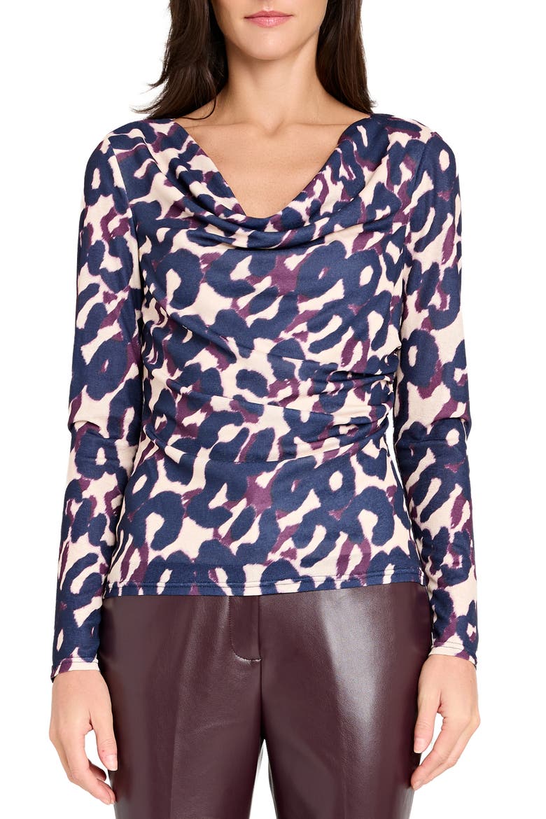Abstract Print Cowl Neck Top, Main, color, PLUM LEOPARD
