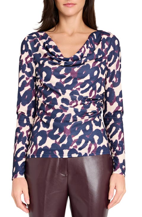 Abstract Print Cowl Neck Top