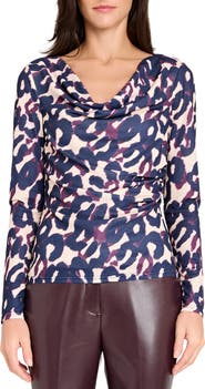 Tahari ASL Abstract Print Cowl Neck Top