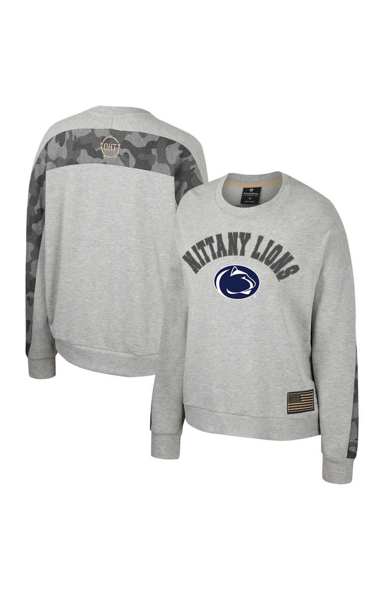 COLOSSEUM Women's Colosseum Heather Gray Penn State Nittany Lions OHT Military Appreciation Flag Rank Dolman Pullover Sweatshirt, Main, color, Heather Gray