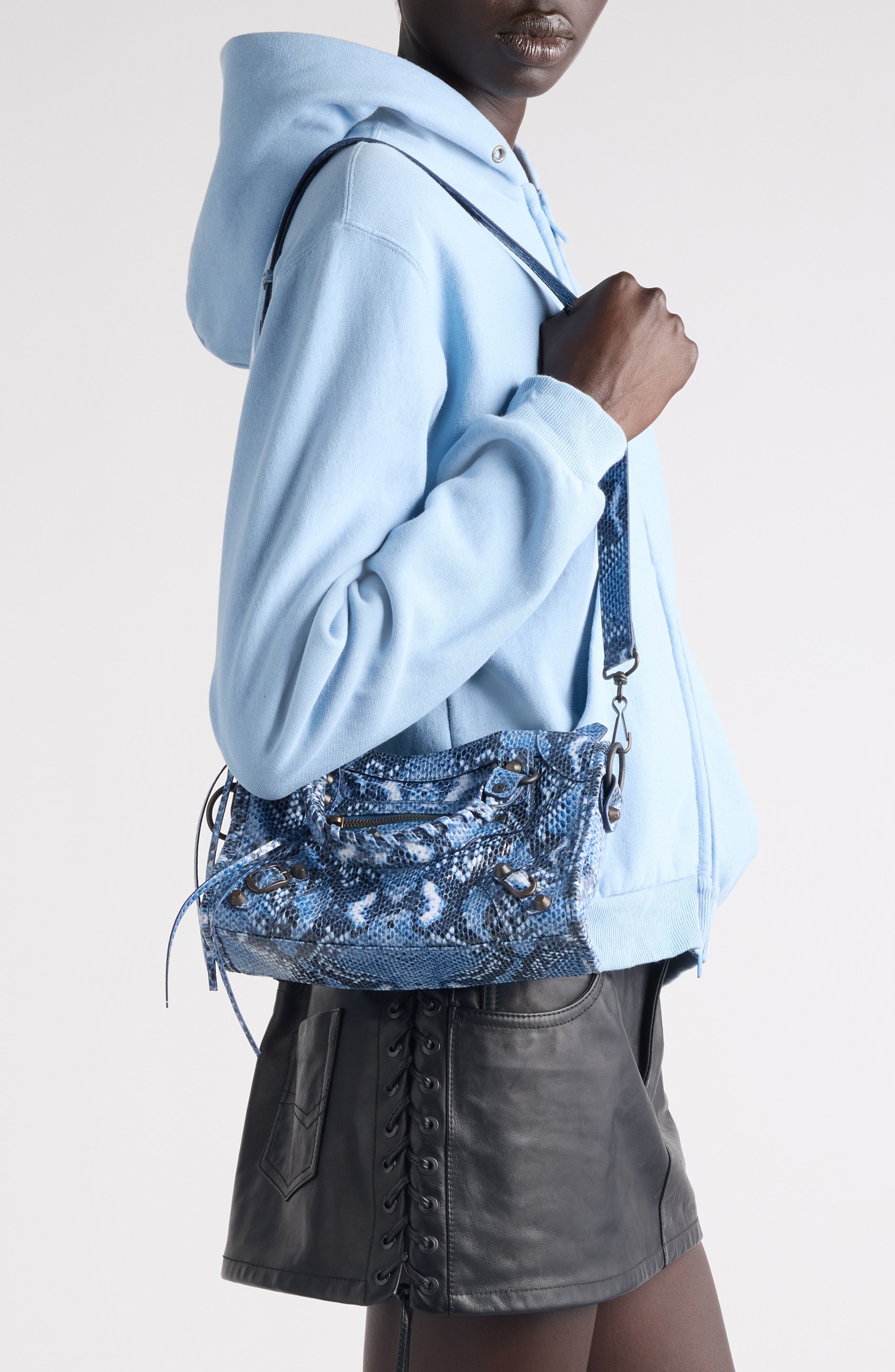 Balenciaga Mini Le City Python Embossed Leather Handbag, Alternate, color, 4735 Blue