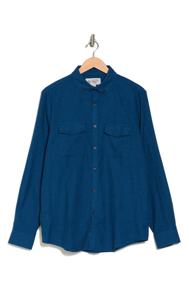 Original Penguin Jasper Chest Flap Pocket Flannel Shirt, Alternate, color, Classic Blue