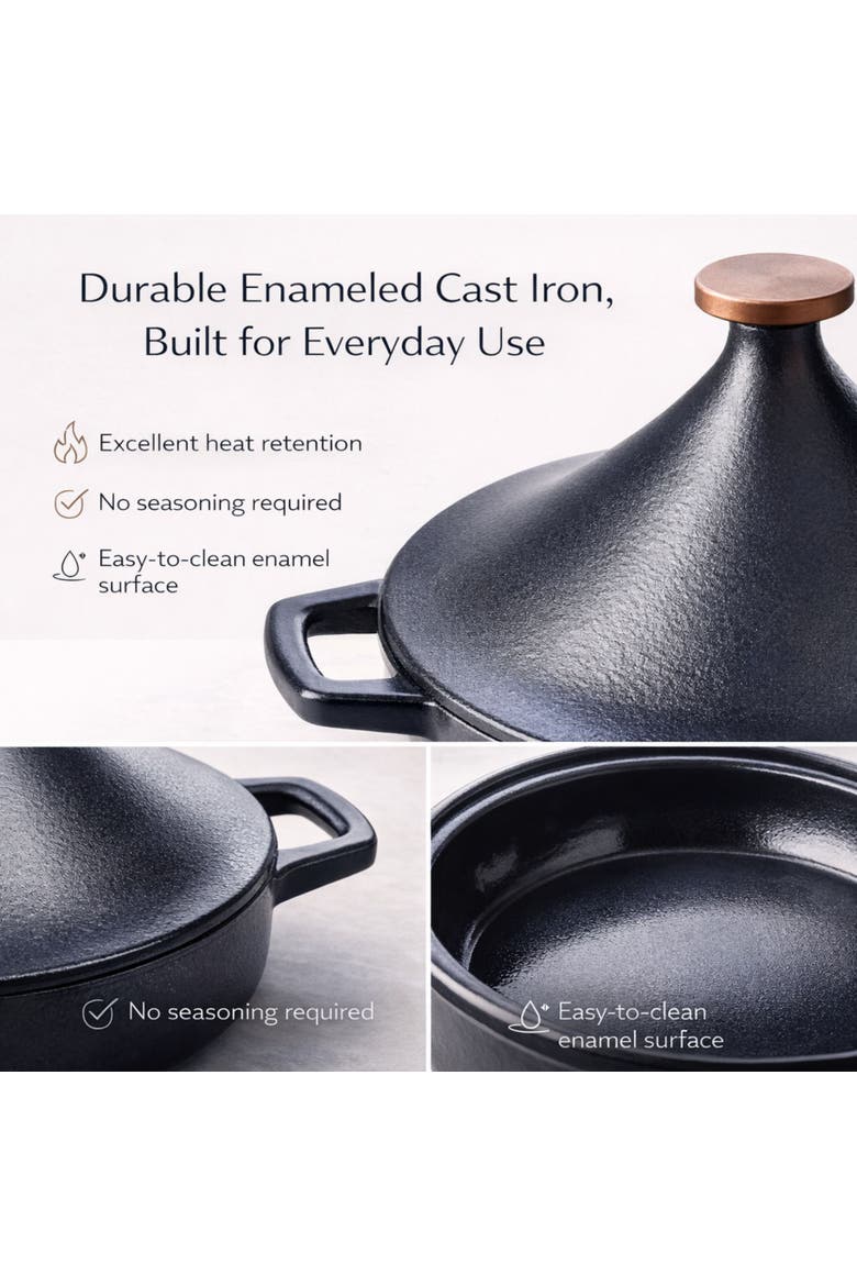 Nori Enameled Cast Iron Moroccan Tagine, 3-Qt., Alternate, color, Black