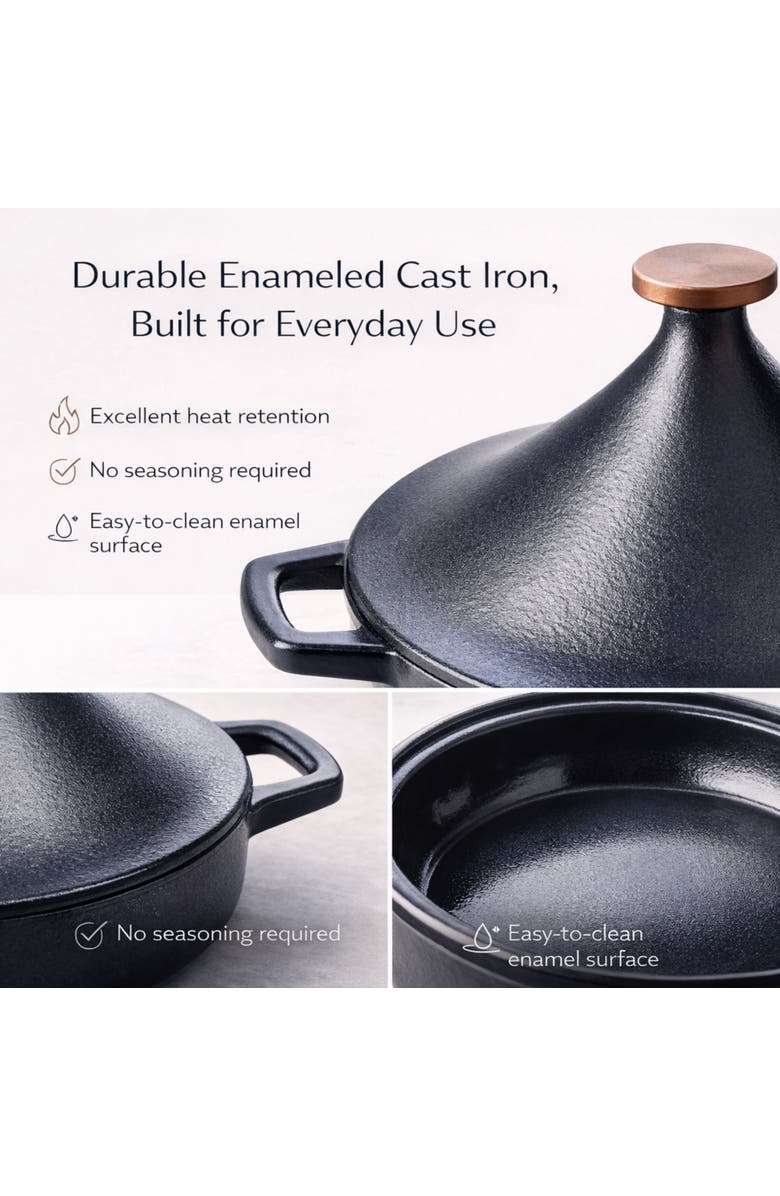 Alva Nori Enameled Cast Iron 3-Quart Tagine Pot with Bronze Lid, Alternate, color, Black