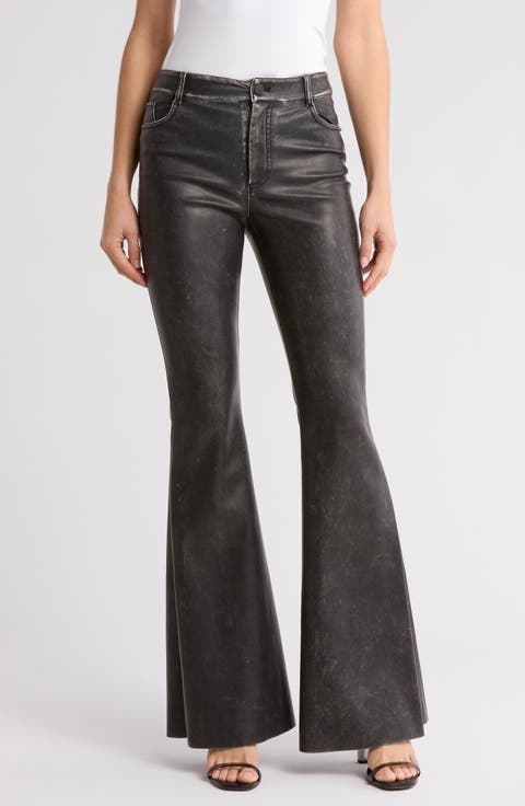 Brent High Rise Faux Leather Bell Bottom Pants