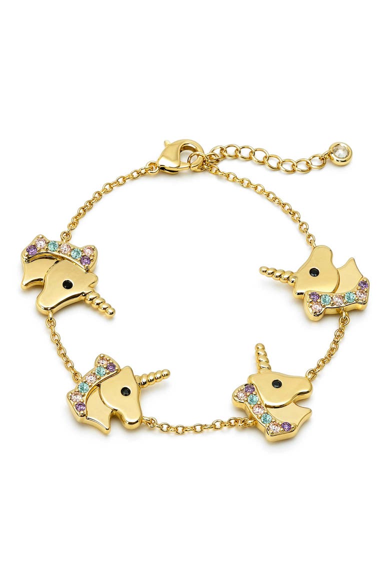 Kids' Pavé Cubic Zirconia Unicorn Charm Bracelet, Main, color, GOLD