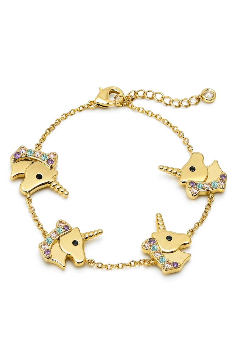 Lily Nily Kids' Pavé Cubic Zirconia Unicorn Charm Bracelet, Main, color, Gold