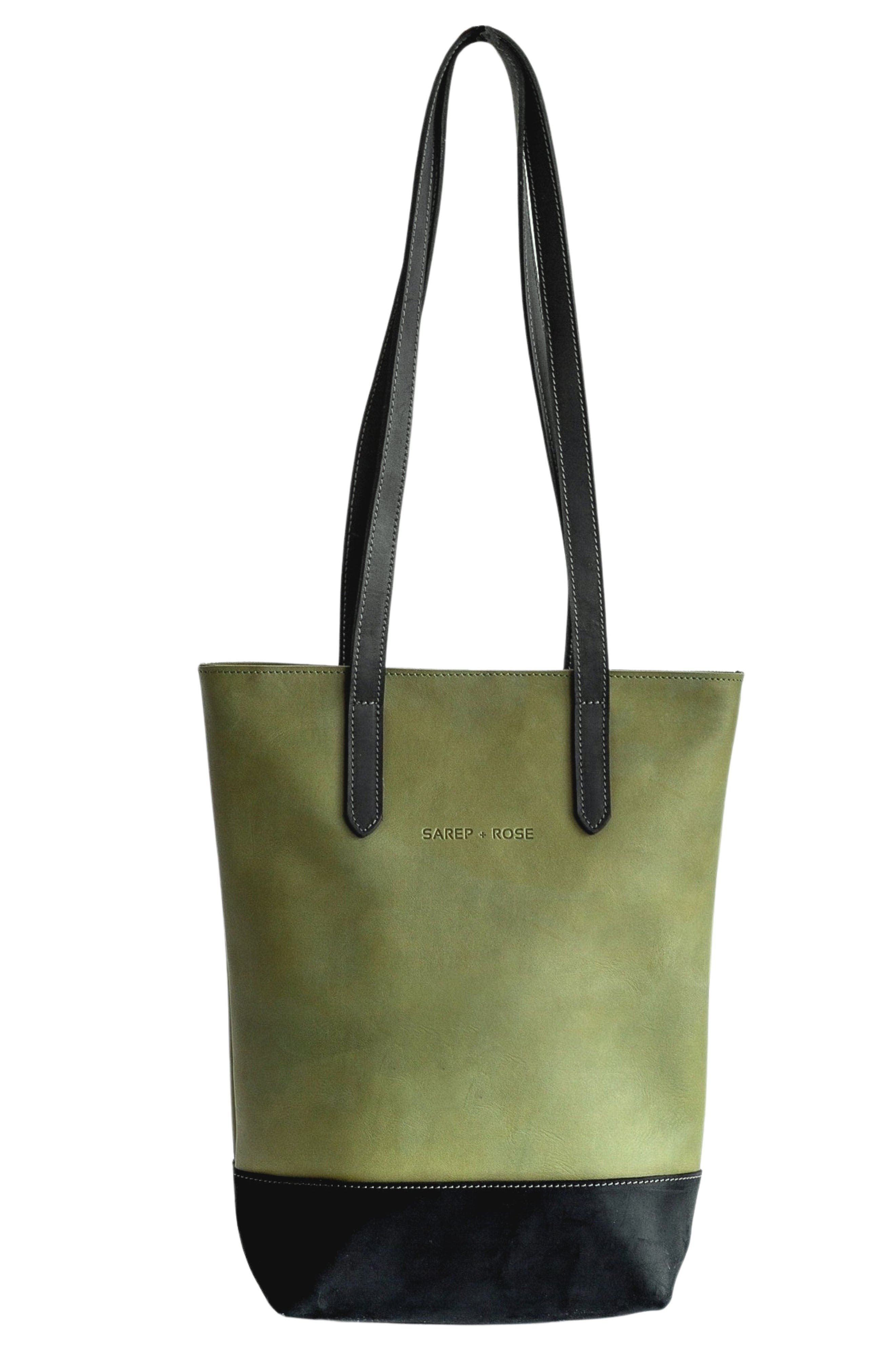 Sarep + Rose Slender Kenya Leather Tote Bag, Main, color, Olive Green